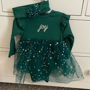 GREEN DRESS FOR BABY GIRL WITH HEADBAND
